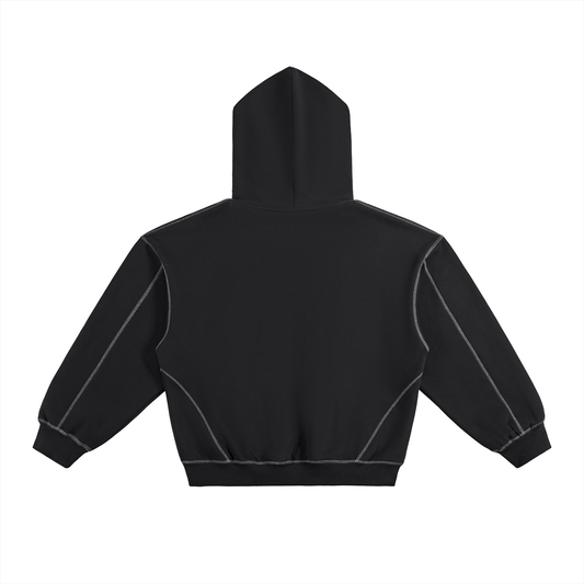Zero Form Contrast-Stitched Boxy Fleece Hoodie