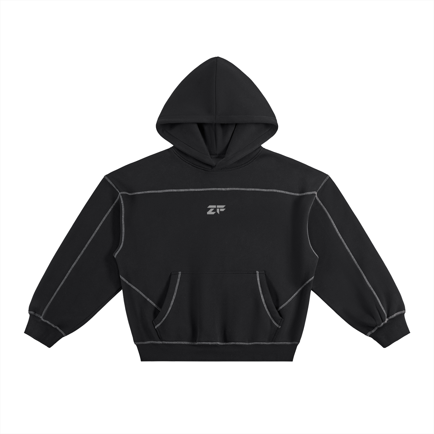 Zero Form Contrast-Stitched Boxy Fleece Hoodie