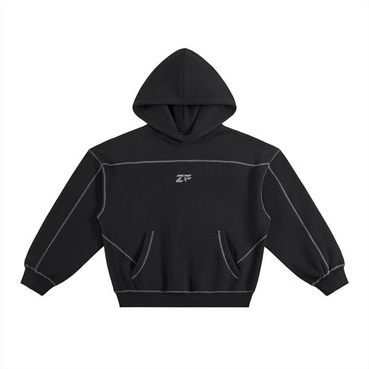 Zero Form Contrast-Stitched Boxy Fleece Hoodie