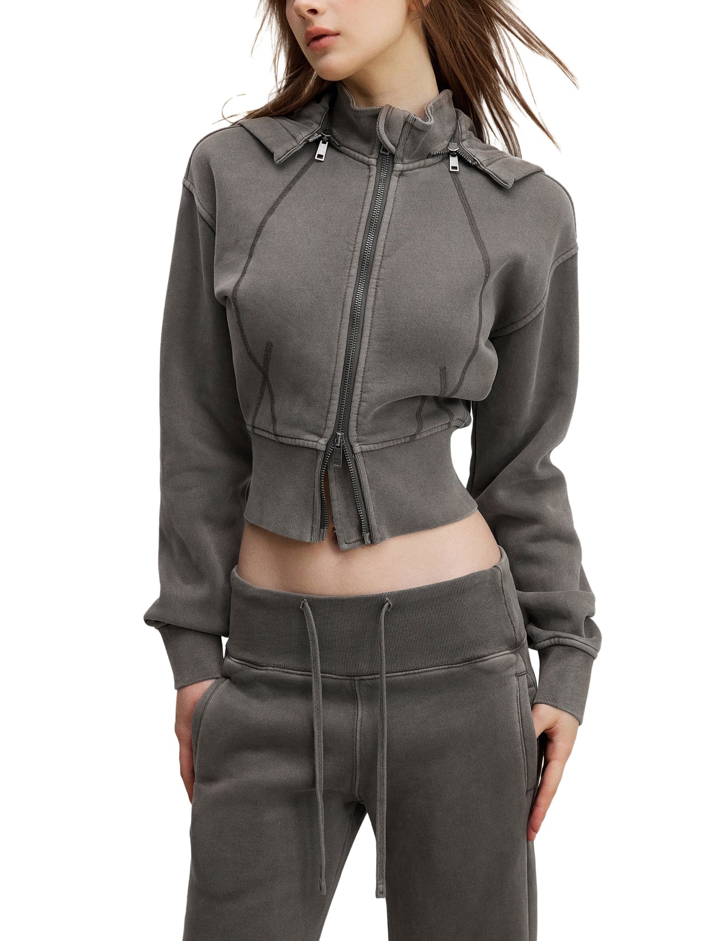 Zero Form Vintage Washed Cropped Fleece Hoodie